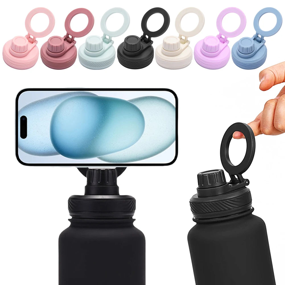 Double Vacuum Insulated Bottle Lid with Cellphone Magnetic Stand Thermal Water Cup Lid Vacuum Drinking Bottle Lid for Magsafe