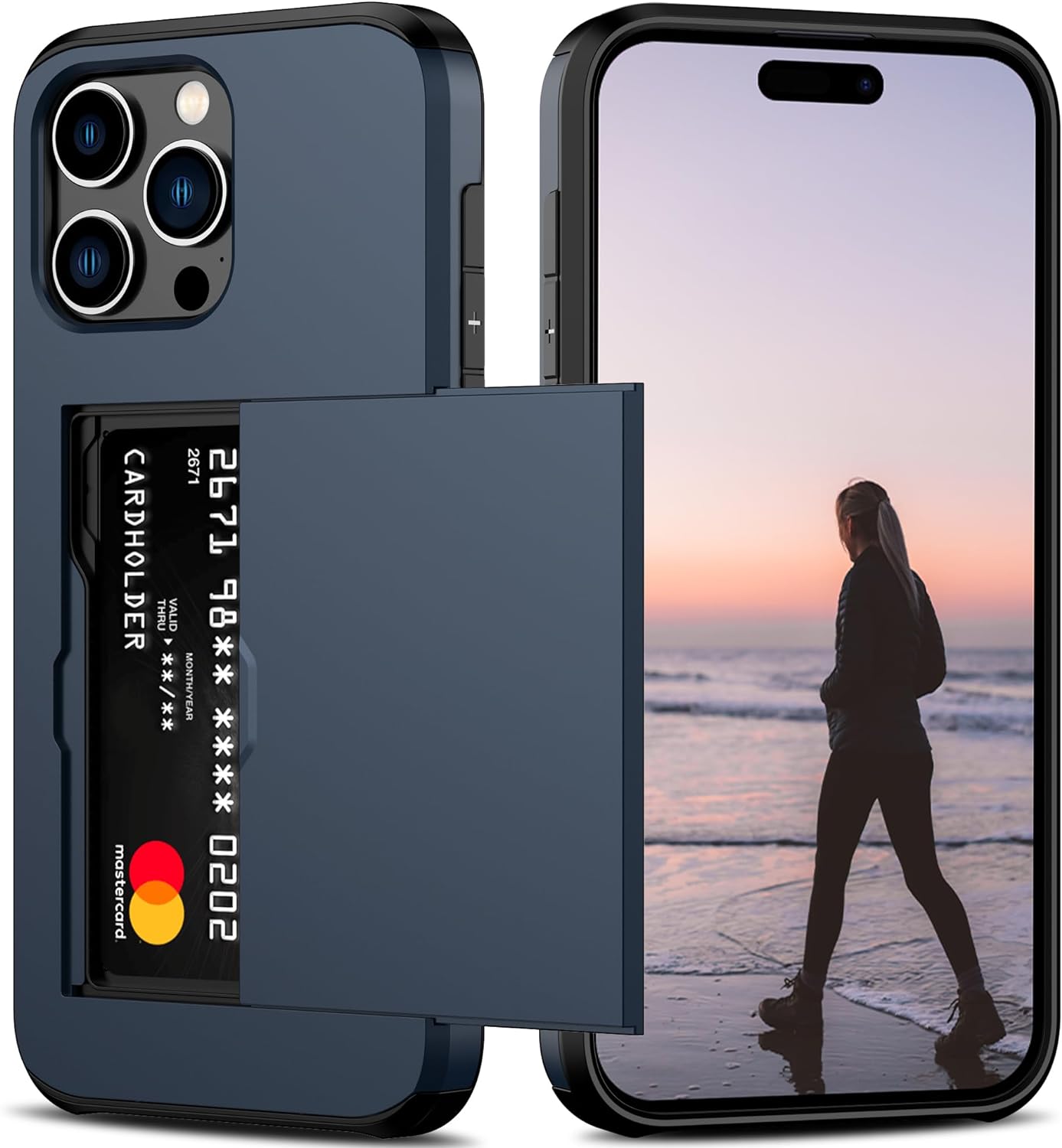 Compatible with Iphone 15 Pro Max Case with Card Holder Heavy Duty Protective Dual Layer Shockproof Hidden Card Slot Slim Wallet Phone Cover for Women&Men 6.7 Inch(Black)